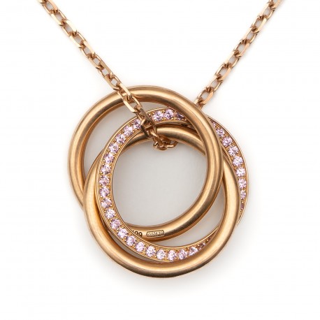 COLAR CARTIER TRINITY TRIPLE CIRCLE PAVÊ SAFIRA ROSA