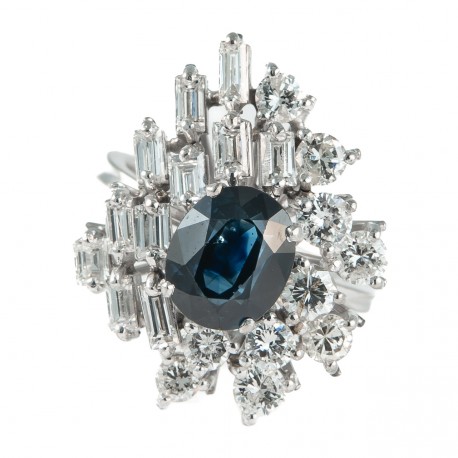ANEL DE SAFIRA E DIAMANTES