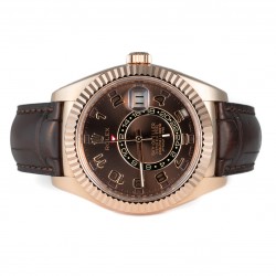 ROLEX SKY-DWELLER ROSE GOLD CHOCOLAT DIAL LEATHER 42MM 2015