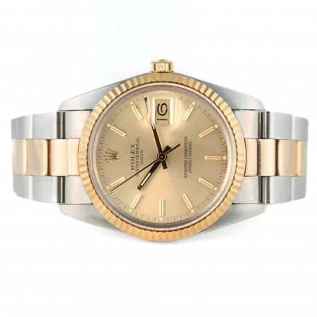 ROLEX OYSTER PERPETUAL DATE OURO E AÇO 34MM 1988