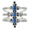 ANEL DE DIAMANTES NEGROS E SAFIRAS
