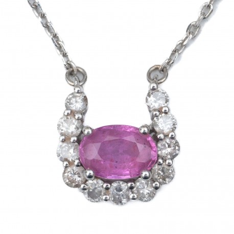COLAR SARA JOIAS COM SAFIRA ROSA E DIAMANTES