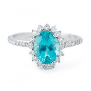 ANEL COM ÁGUA MARINHA E DIAMANTES
